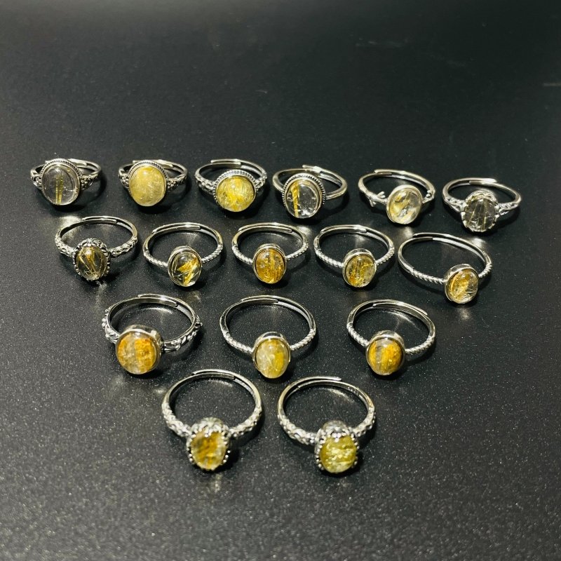 16 Pieces Gold Rutile Quartz Different Styles Sterling Silver Ring -Wholesale Crystals
