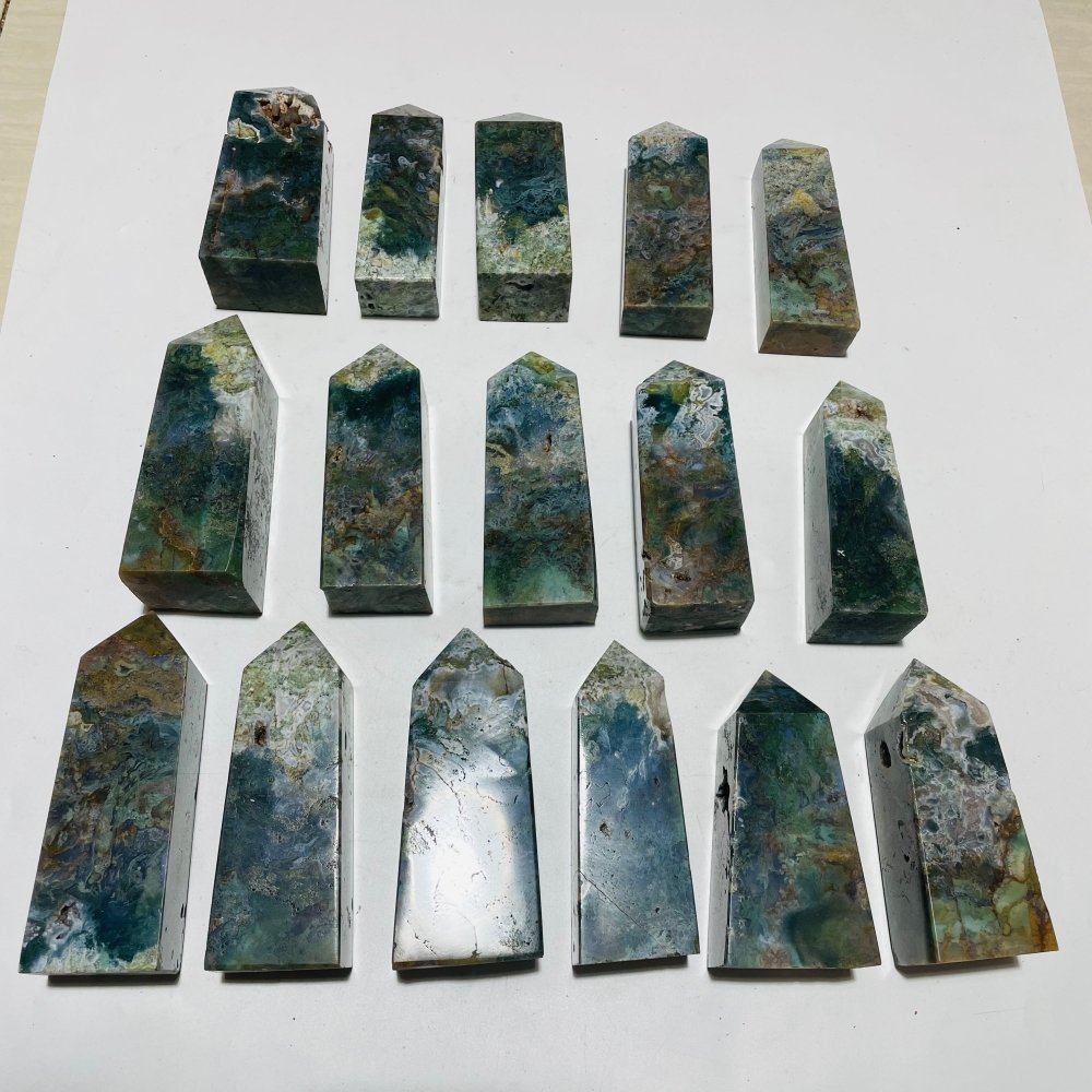 16 Pieces Moss Agate Four-Sided Tower Points -Wholesale Crystals