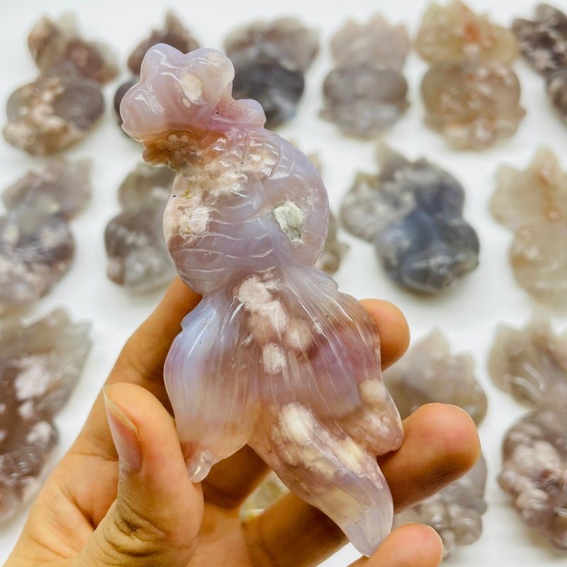 16 Pieces Sakura Flower Agate Beautiful Goldfish Carving -Wholesale Crystals