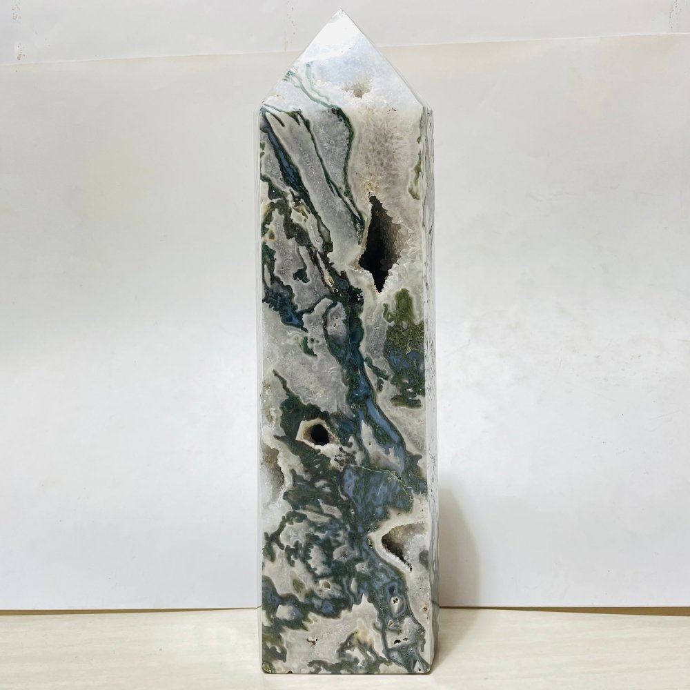 16In Large Moss Agate Geode Druzy Tower -Wholesale Crystals