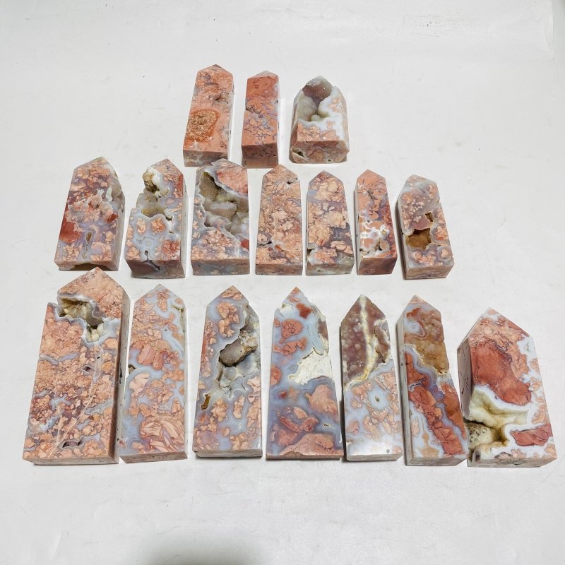 17 Pieces High Quality Pink Flower Agate Druzy Geode Four-sided Tower -Wholesale Crystals