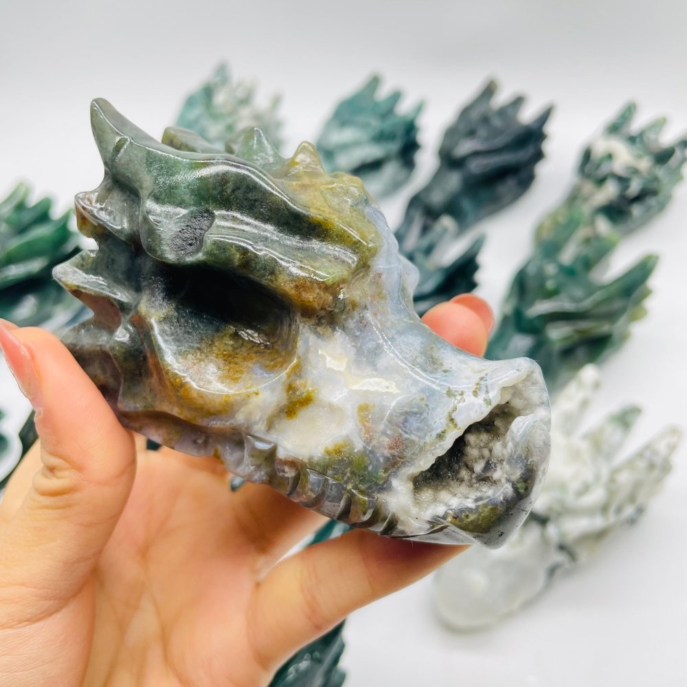 17 Pieces Moss Agate Dragon Head Carving -Wholesale Crystals