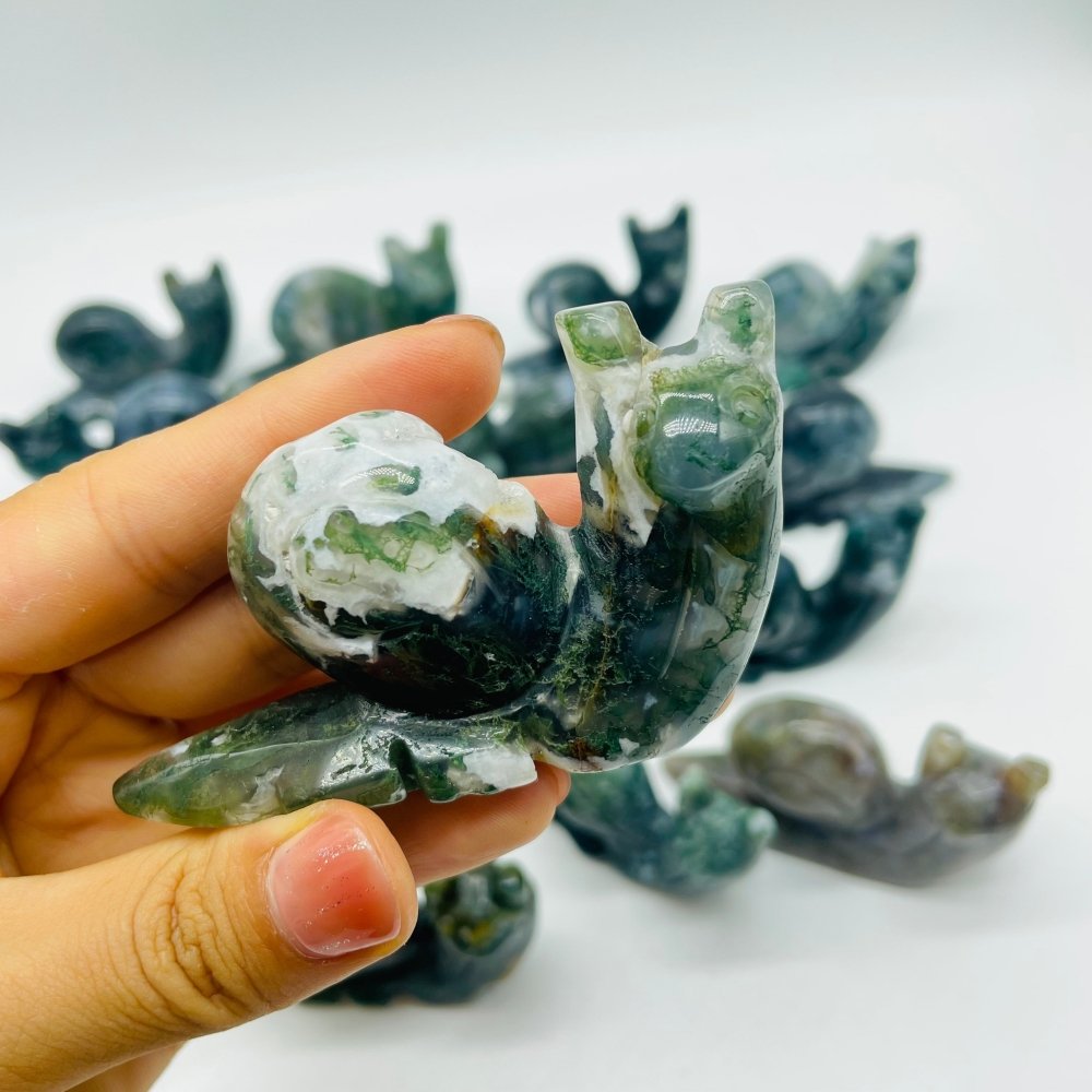 17 Pieces Moss Agate Snails Carving -Wholesale Crystals