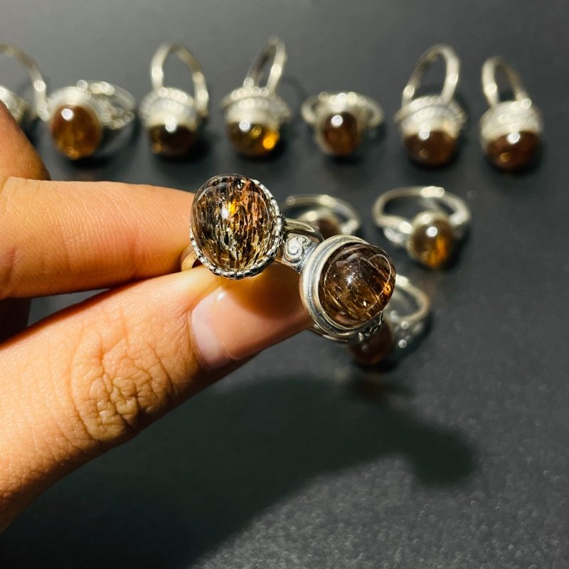 17 Pieces Rutile Quartz Different Styles Sterling Silver Ring -Wholesale Crystals