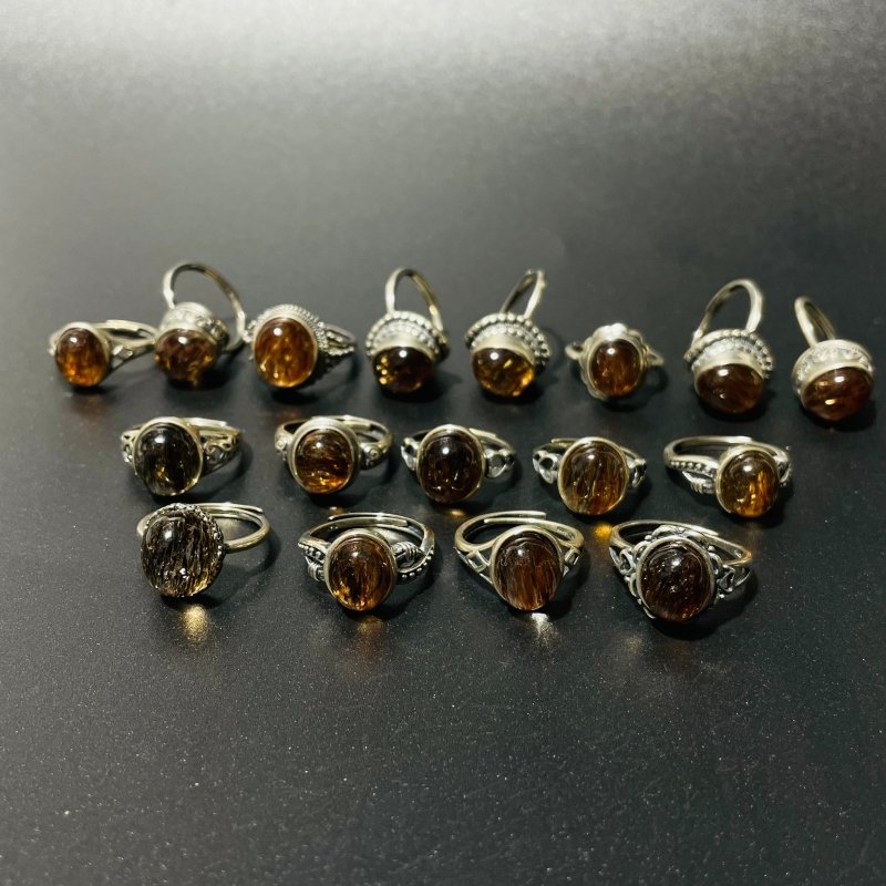 17 Pieces Rutile Quartz Different Styles Sterling Silver Ring -Wholesale Crystals