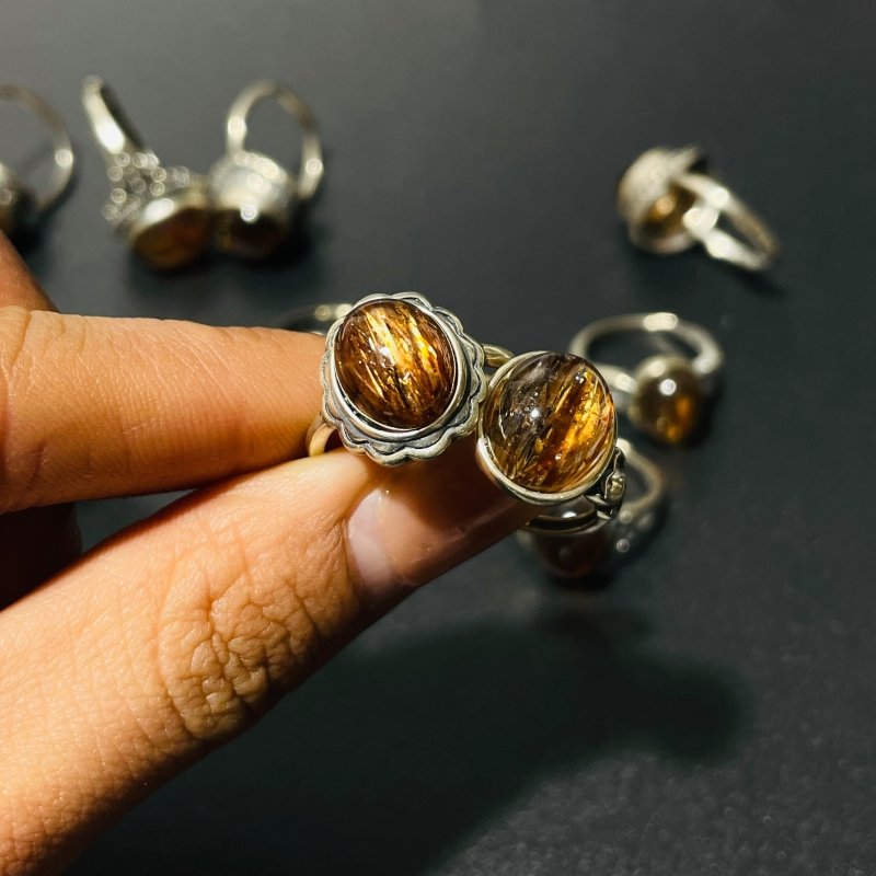 17 Pieces Rutile Quartz Different Styles Sterling Silver Ring -Wholesale Crystals