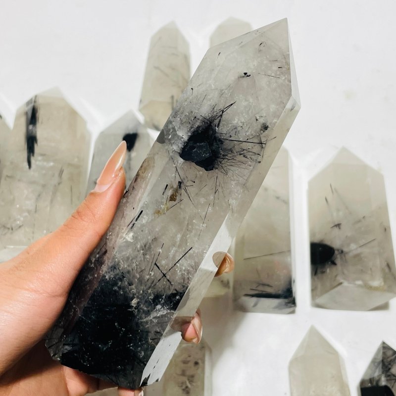 18 Pieces Large Black Tourmaline Clear Quartz Tower -Wholesale Crystals