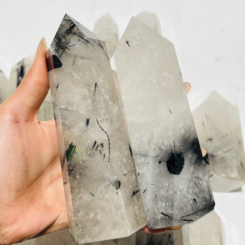 18 Pieces Large Black Tourmaline Clear Quartz Tower -Wholesale Crystals