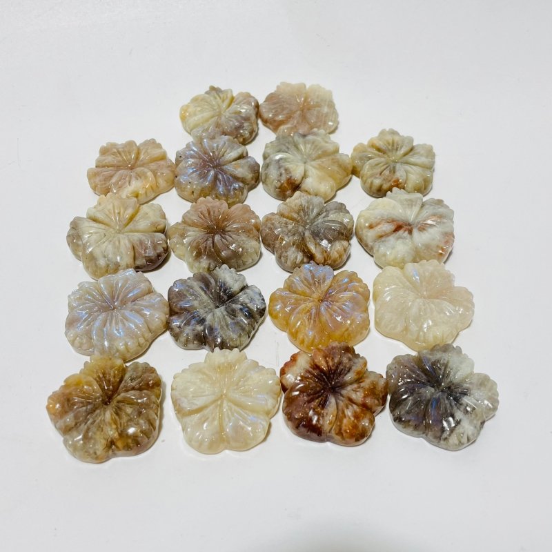18 Pieces Moonstone Mixed Sunstone Flower Carving -Wholesale Crystals