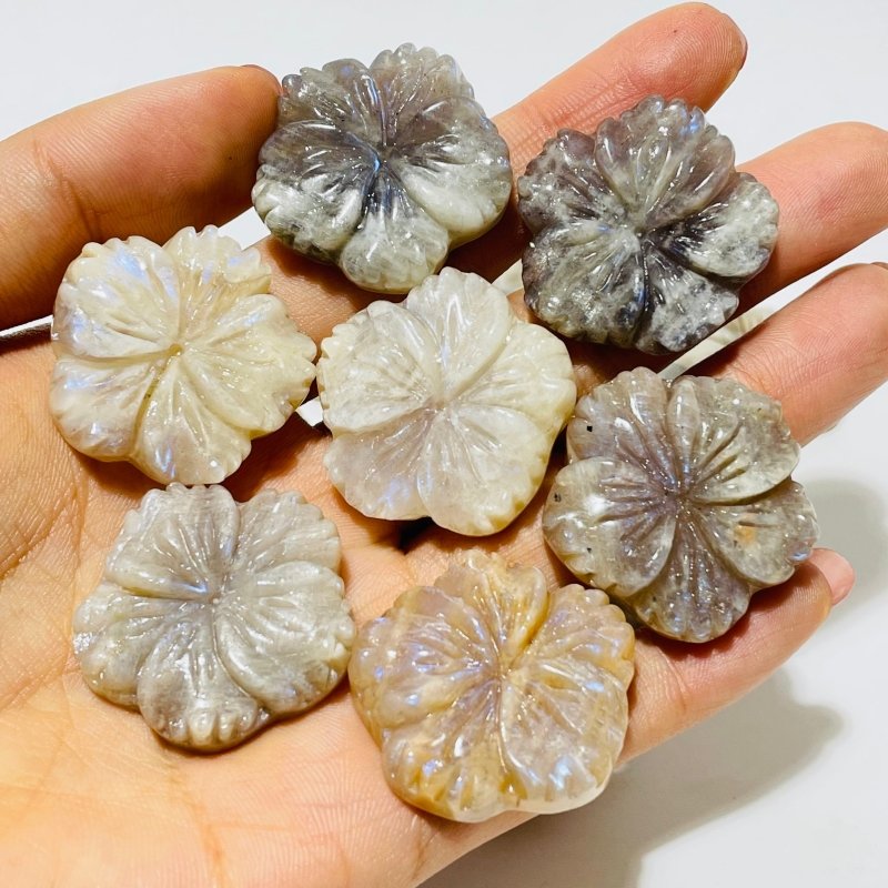 18 Pieces Moonstone Mixed Sunstone Flower Carving -Wholesale Crystals