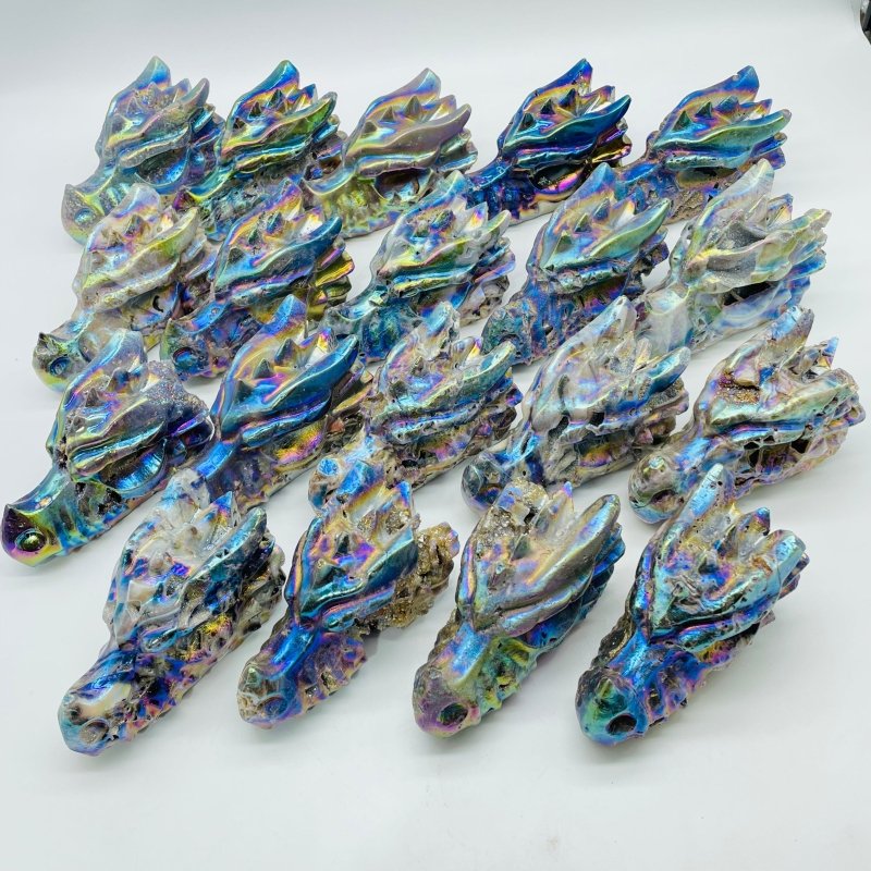 19 Pieces Large Aura Sphalerite Dragon Head Carving -Wholesale Crystals