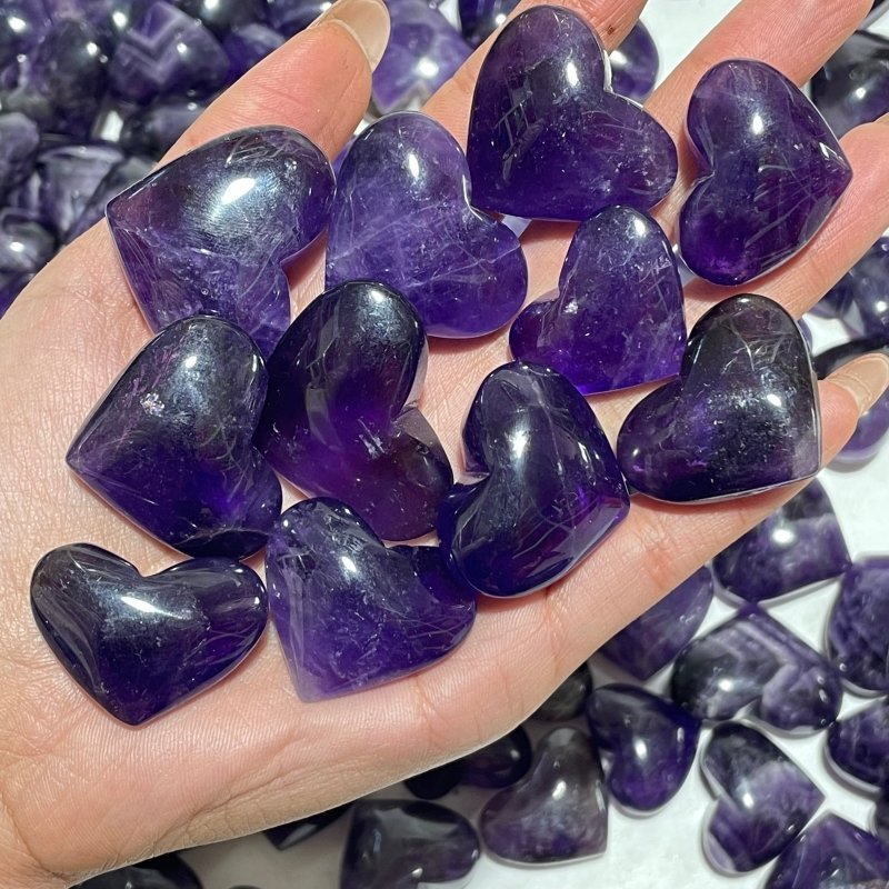 190 Pieces High Quality Deep Purple Chevron Amethyst Heart - Wholesale Crystals