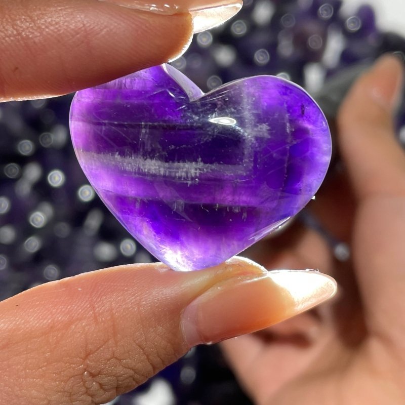 190 Pieces High Quality Deep Purple Chevron Amethyst Heart - Wholesale Crystals