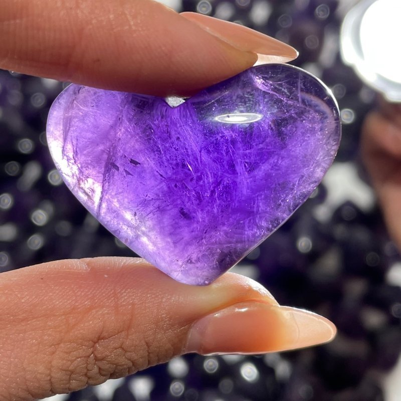 190 Pieces High Quality Deep Purple Chevron Amethyst Heart - Wholesale Crystals