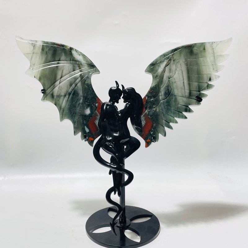 2 Pairs Africa Blood Stone Demon And Angel Wing Carving With Stand -Wholesale Crystals