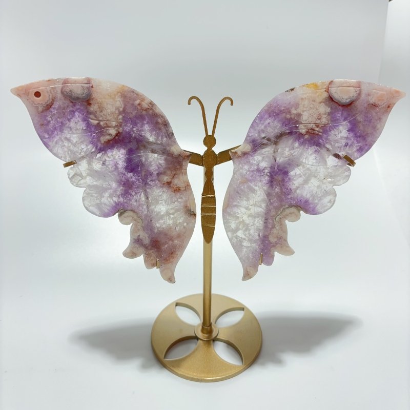 2 Pairs Amethyst Mixed Sakura Flower Agate Butterfly Wing Carving With Stand -Wholesale Crystals