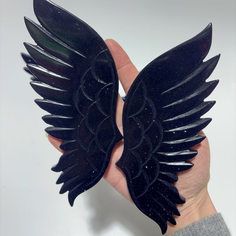 2 Pairs Blue Sandstone Angel Wing Carving With Stand -Wholesale Crystals