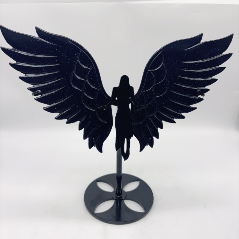2 Pairs Blue Sandstone Angel Wing Carving With Stand -Wholesale Crystals