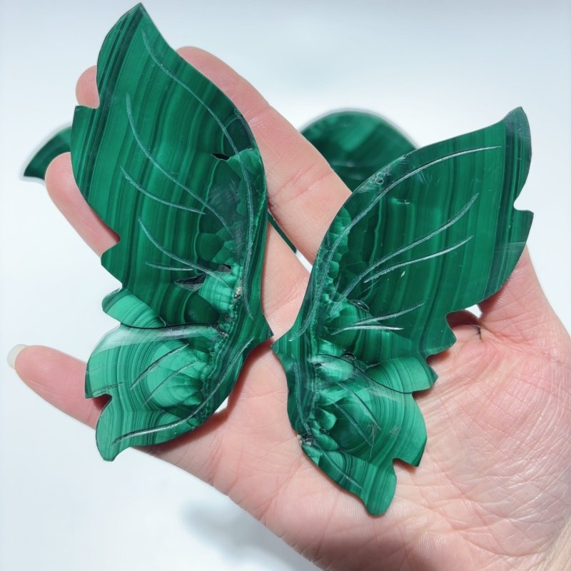 2 Pairs Malachite Butterfly Wing Crystal Carving With Stand -Wholesale Crystals