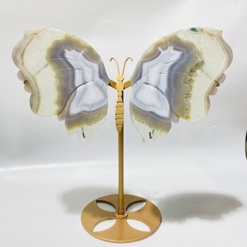 2 Pairs Stripe Agate Symmetry Butterfly Wing Carving With Stand -Wholesale Crystals