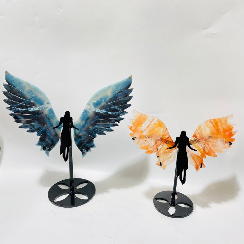 2 Pairs Trolleite Fire Quartz Angel Wing Carving With Stand -Wholesale Crystals