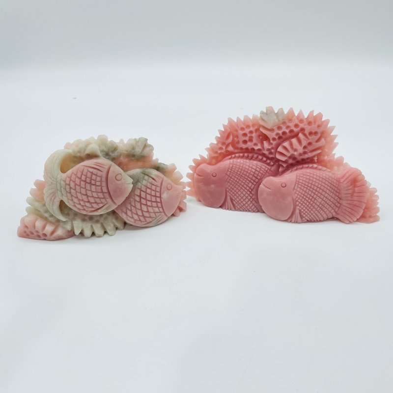 2 Pieces Beautiful Pink Opal Fish Carving -Wholesale Crystals