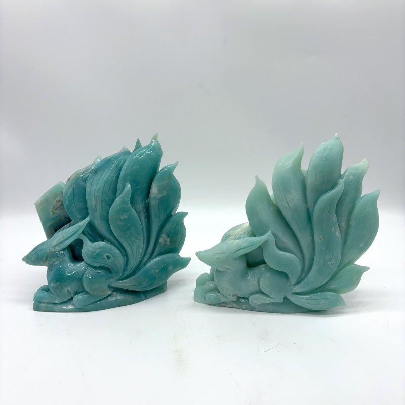 2 Pieces Caribbean Calcite Nine-tailed Fox Crystal Carving -Wholesale Crystals