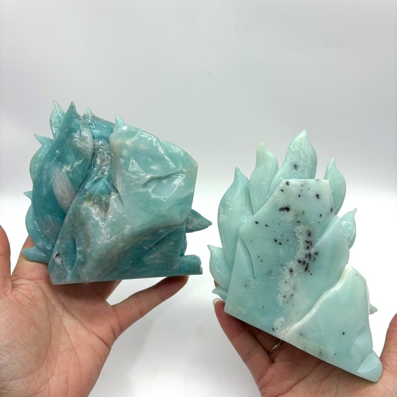 2 Pieces Caribbean Calcite Nine-tailed Fox Crystal Carving -Wholesale Crystals