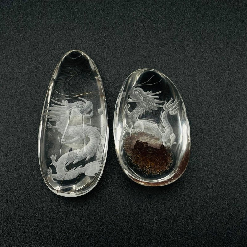 2 Pieces Chinese Dragon Garden Quartz Rutile Inner Scene Carving -Wholesale Crystals