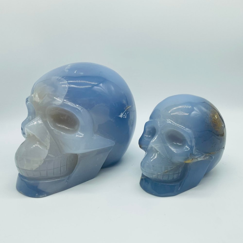 2 Pieces High Quality Blue Chalcedony Skull Carving -Wholesale Crystals