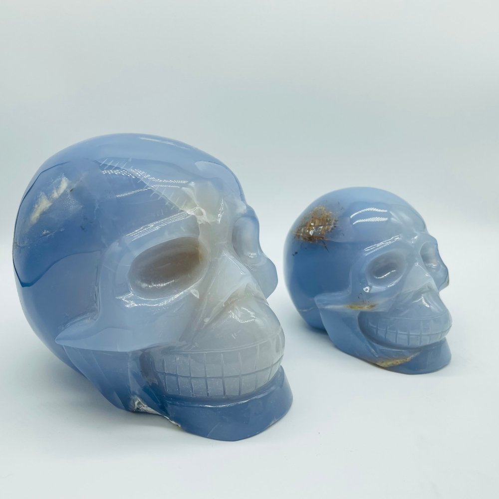 2 Pieces High Quality Blue Chalcedony Skull Carving -Wholesale Crystals