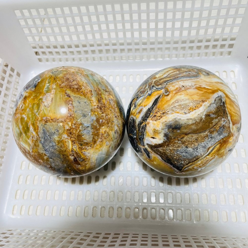 2 Pieces Large Caribbean Calcite Spheres -Wholesale Crystals