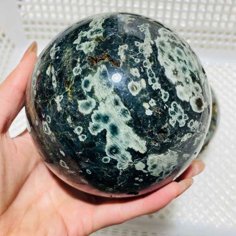 2 Pieces Large Green Sea Ocean Jasper Spheres -Wholesale Crystals
