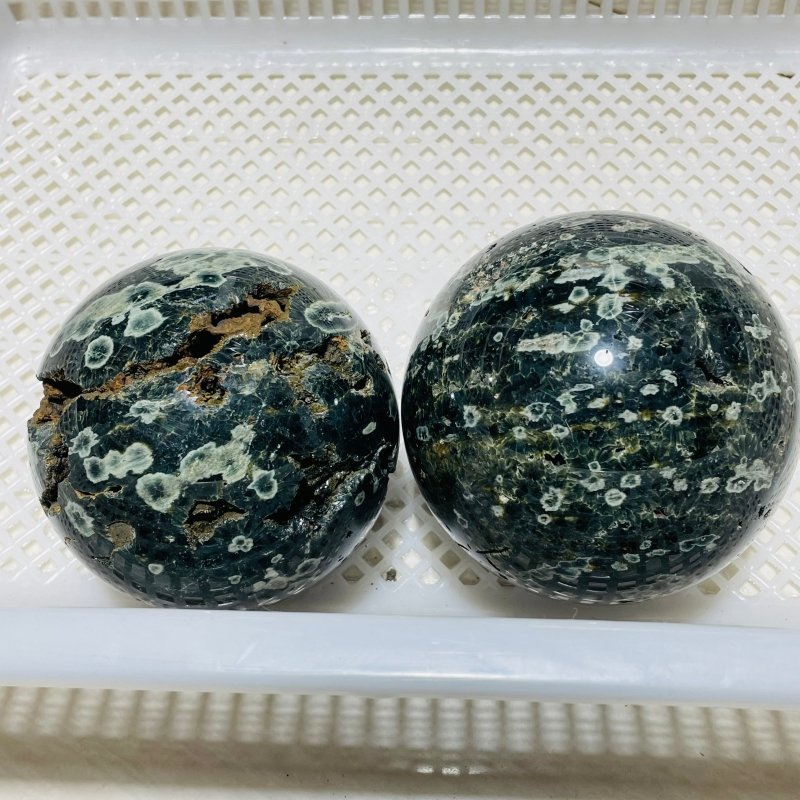 2 Pieces Large Green Sea Ocean Jasper Spheres - Wholesale Crystals