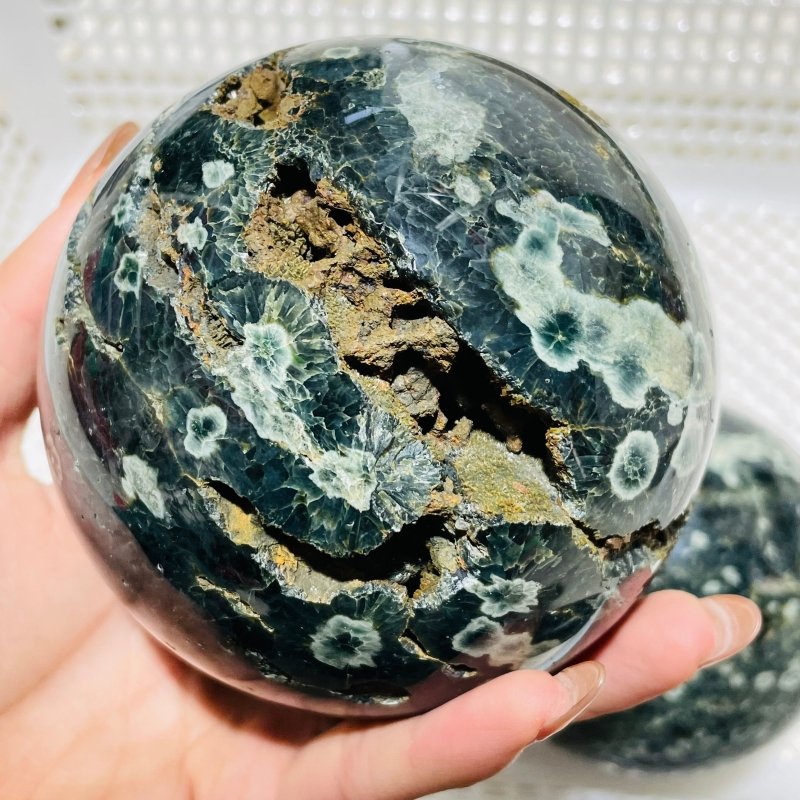 2 Pieces Large Green Sea Ocean Jasper Spheres -Wholesale Crystals