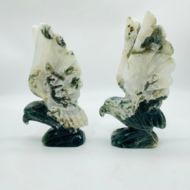 2 Pieces Moss Agate 1 Pair Eagle Carving -Wholesale Crystals