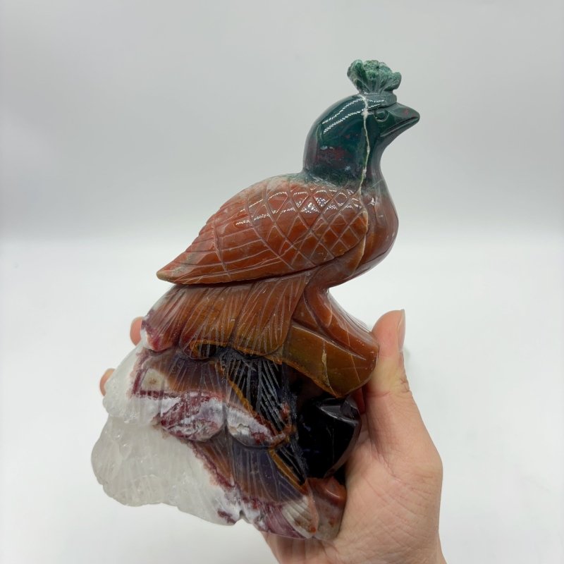 2 Pieces Ocean Jasper lover Peacock Peafowl Carving -Wholesale Crystals