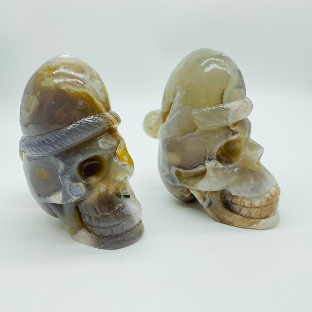 2 Pieces Sakura Flower Agate Christmas Hat Skull Carving -Wholesale Crystals