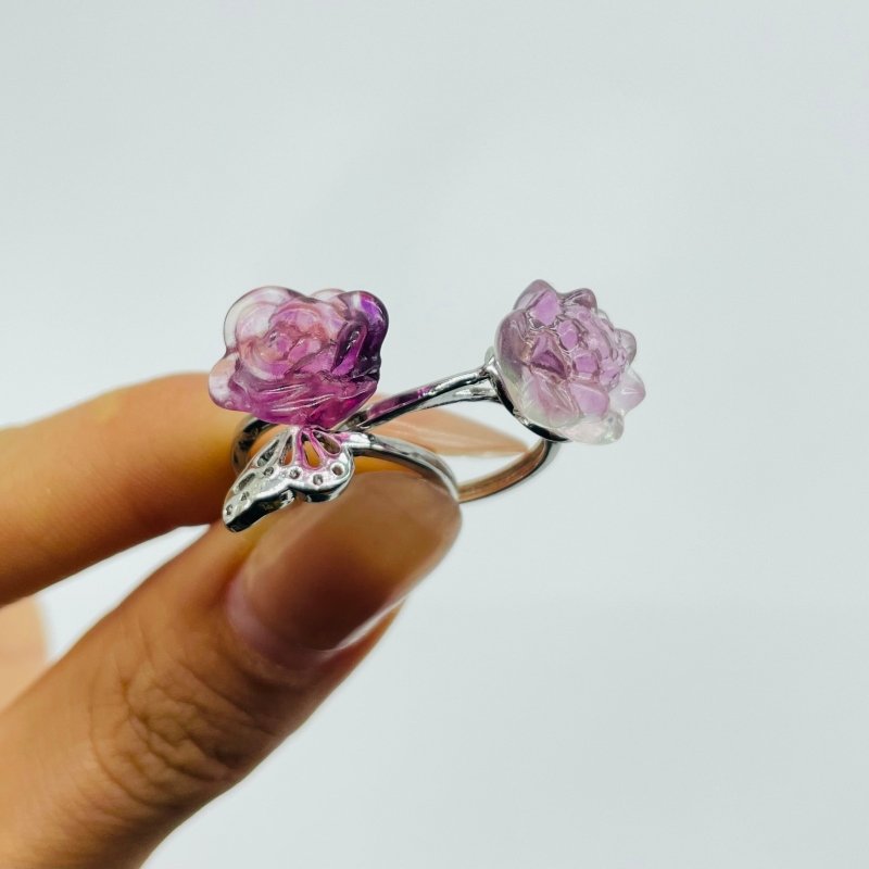 2 Types Beautiful Rainbow Fluorite Lotus Rose Ring Wholesale -Wholesale Crystals