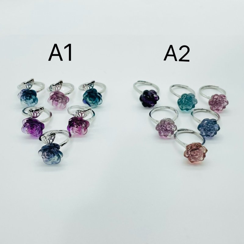 2 Types Beautiful Rainbow Fluorite Lotus Rose Ring Wholesale -Wholesale Crystals