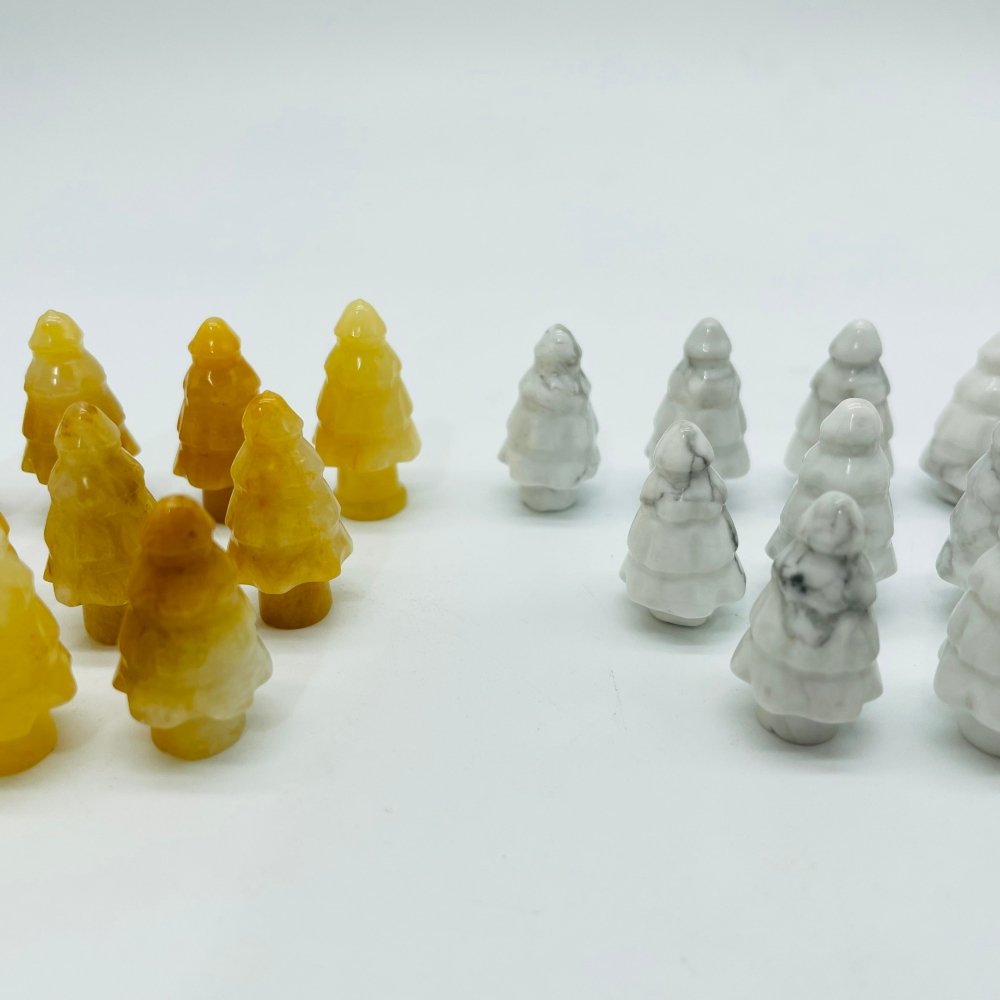 2 Types Mini Christmas Tree Howlite & Yellow Agate Pine Tree Carving Wholesale -Wholesale Crystals