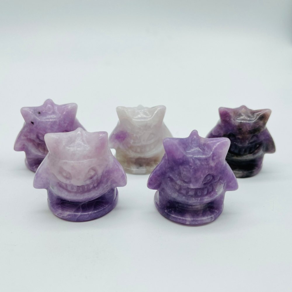 2 Types Pokemon Gengar Lepidolite & larvikite Carving Wholesale -Wholesale Crystals