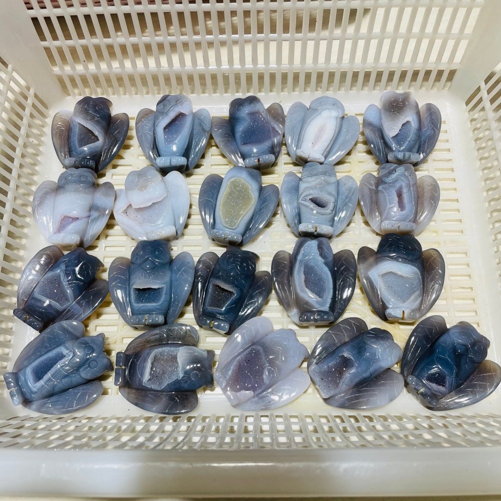20 Pieces Geode Druzy Agate Owl Carving -Wholesale Crystals