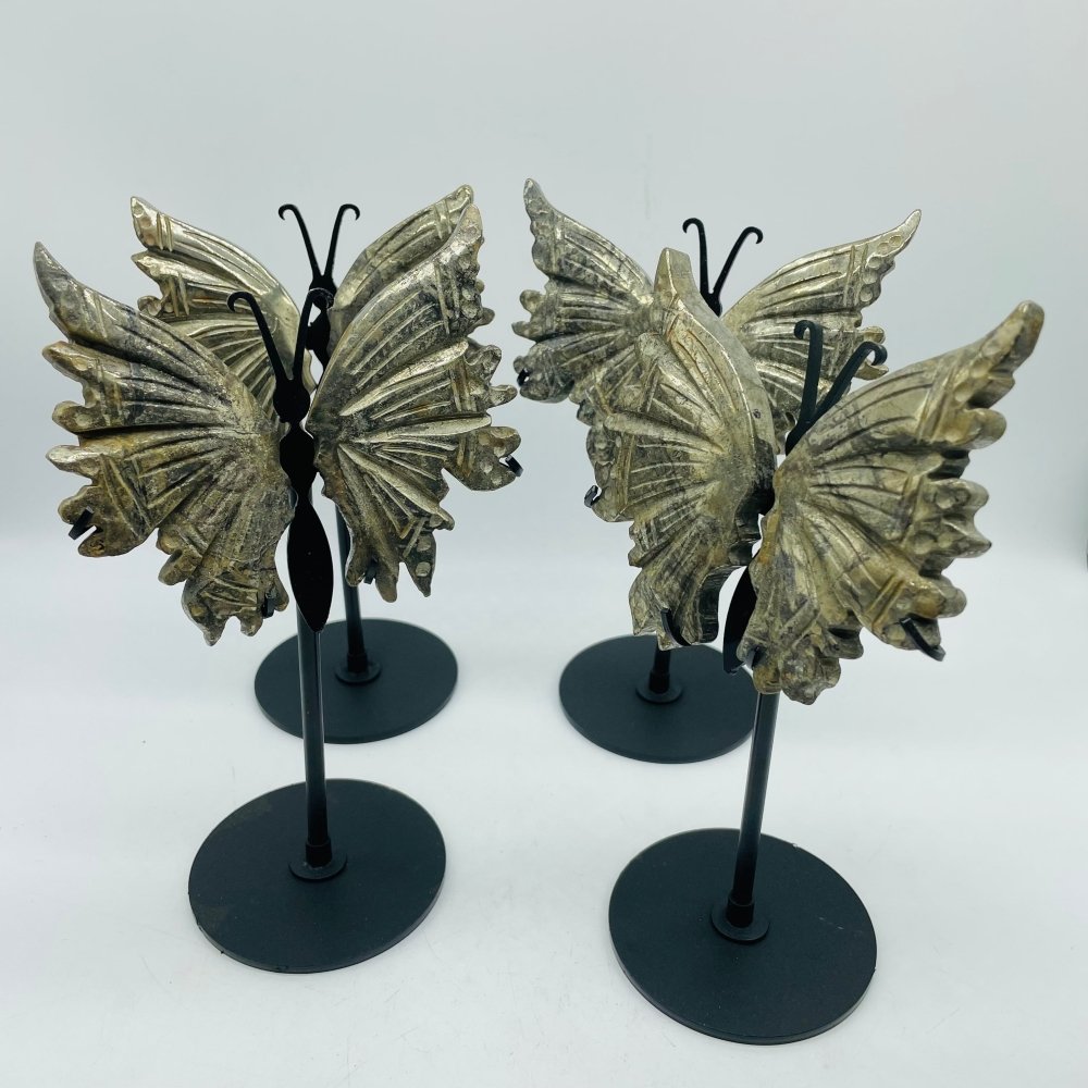 4 Pairs High Quality Pyrite Butterfly Carving With Stand -Wholesale Crystals