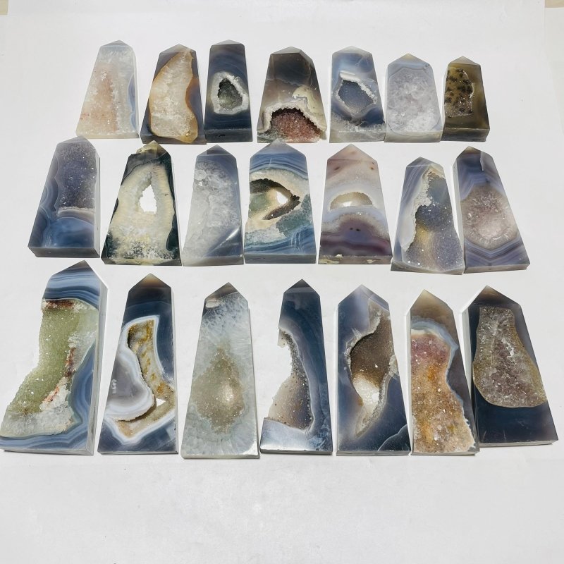 21 Pieces Beautiful Large Agate Geode Druzy Four-Sided Points -Wholesale Crystals