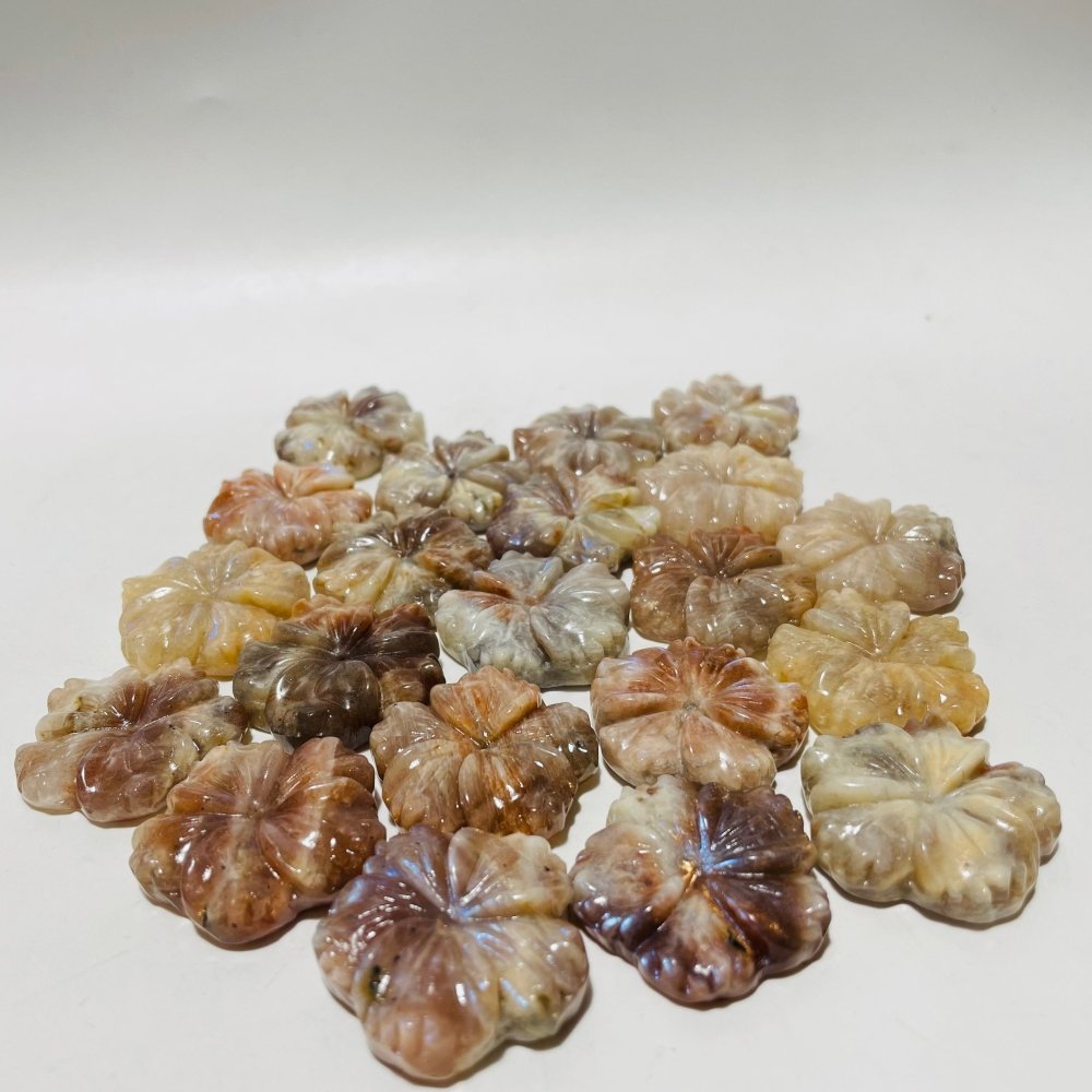 21 Pieces Beautiful Moonstone Mixed Sunstone Flower Carving -Wholesale Crystals