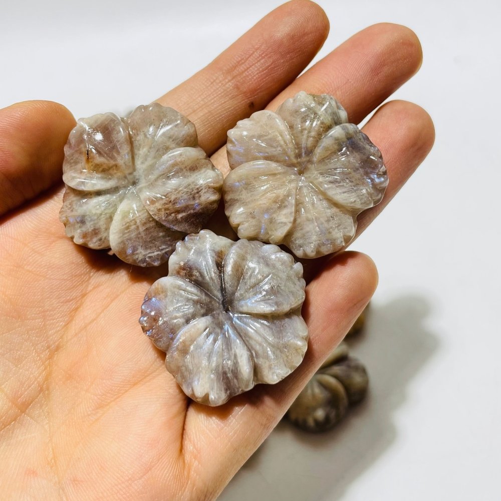 21 Pieces Beautiful Moonstone Mixed Sunstone Flower Carving -Wholesale Crystals