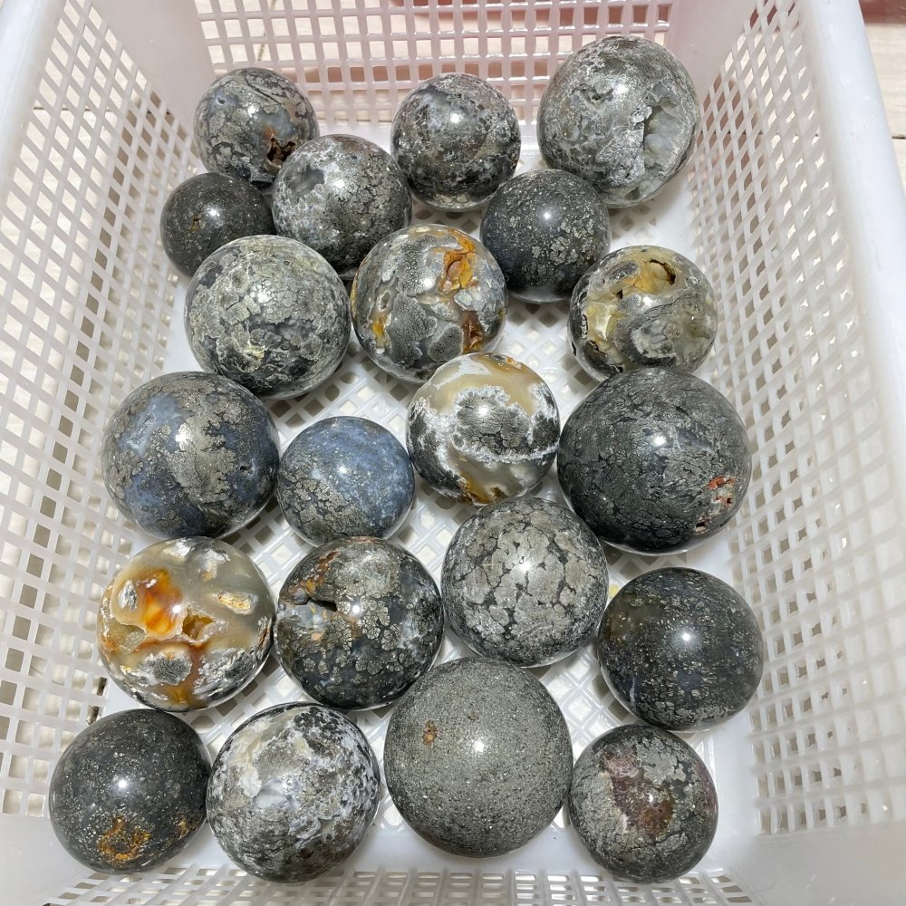 21 Pieces Flower Pyrite Mixed Agate Sphere Ball -Wholesale Crystals
