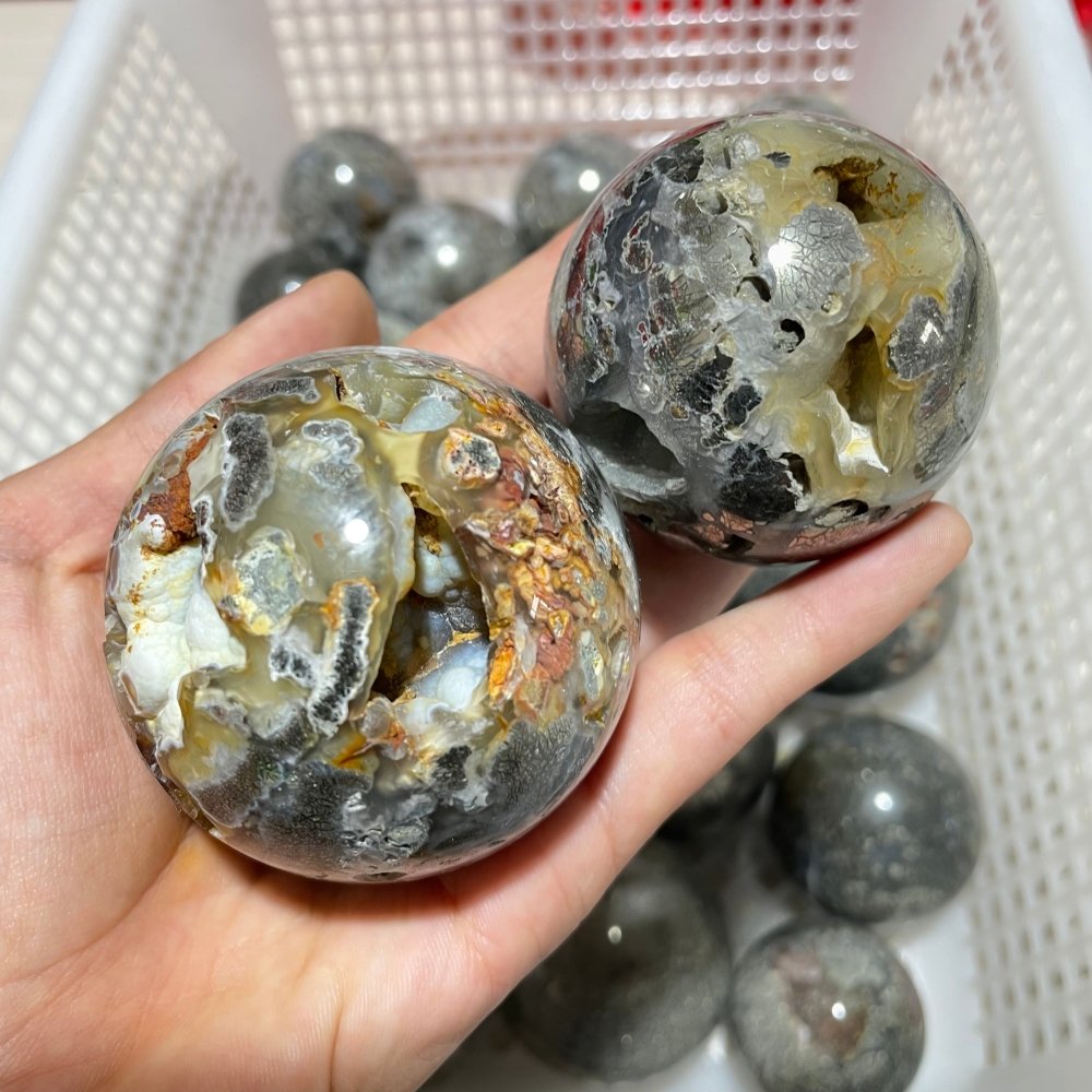 21 Pieces Flower Pyrite Mixed Agate Sphere Ball -Wholesale Crystals