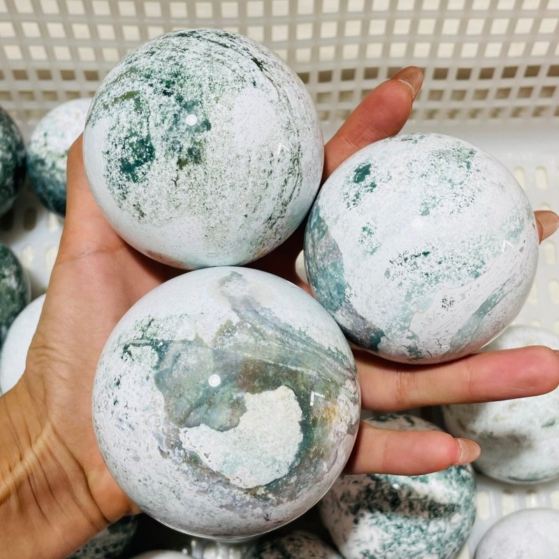 21 Pieces White Moss Agate Spheres -Wholesale Crystals